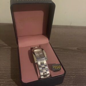 Silver Rectangular Watch with Metal Band